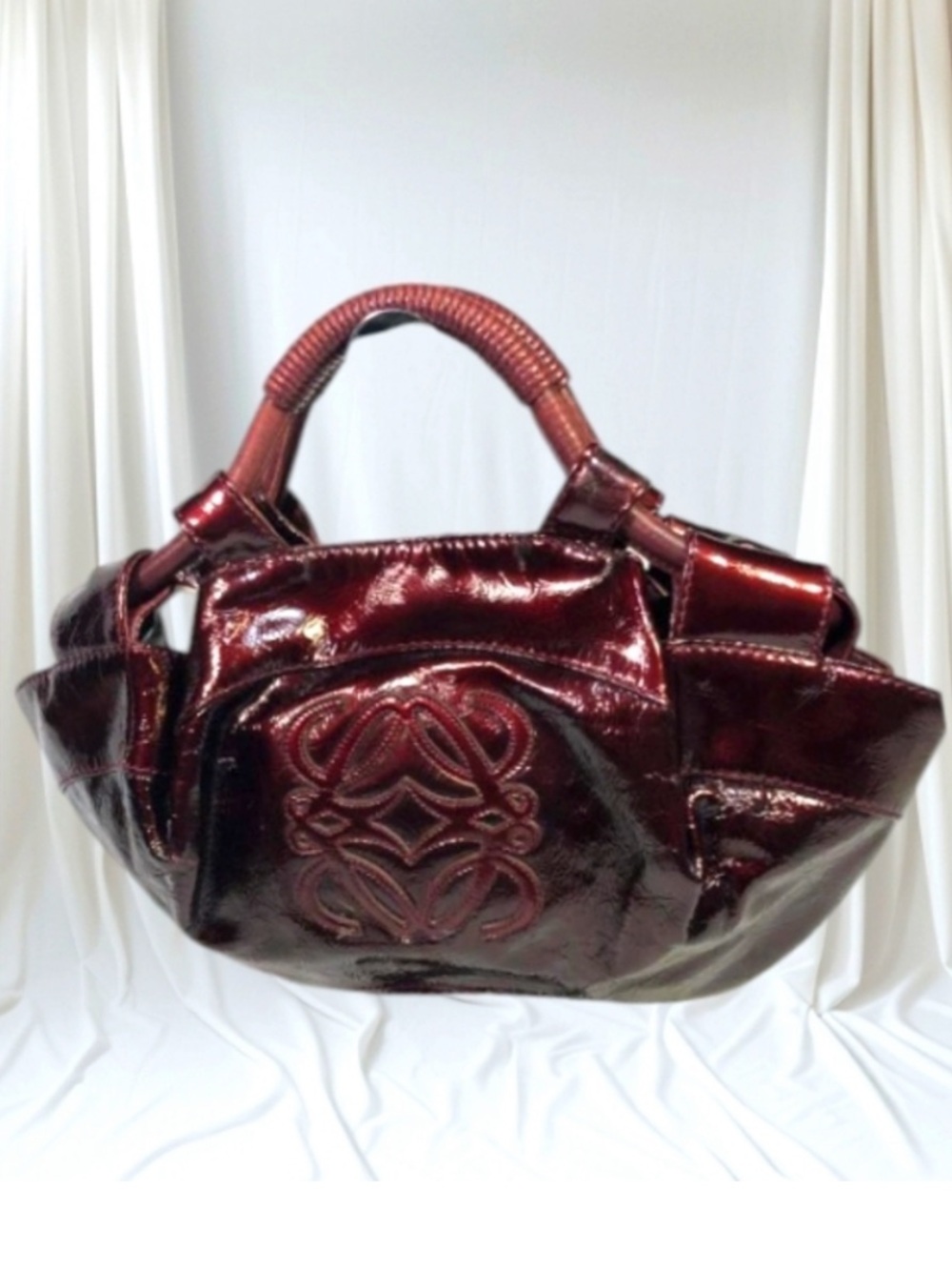 Loewe Vintage Rare Luxury Wine Red Burgundy Patent Leather Aire Hobo handbag